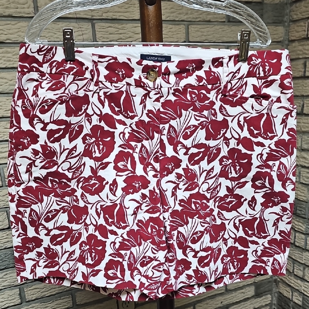 Lands' End White and Red Floral Cotton Shorts